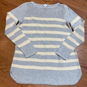 J Jill pale yellow and gray striped sweater tunic, size M